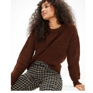 AMERICAN EAGLE Snowdrifter Cropped Brown Knit Crew Neck Sweater Womens Large
